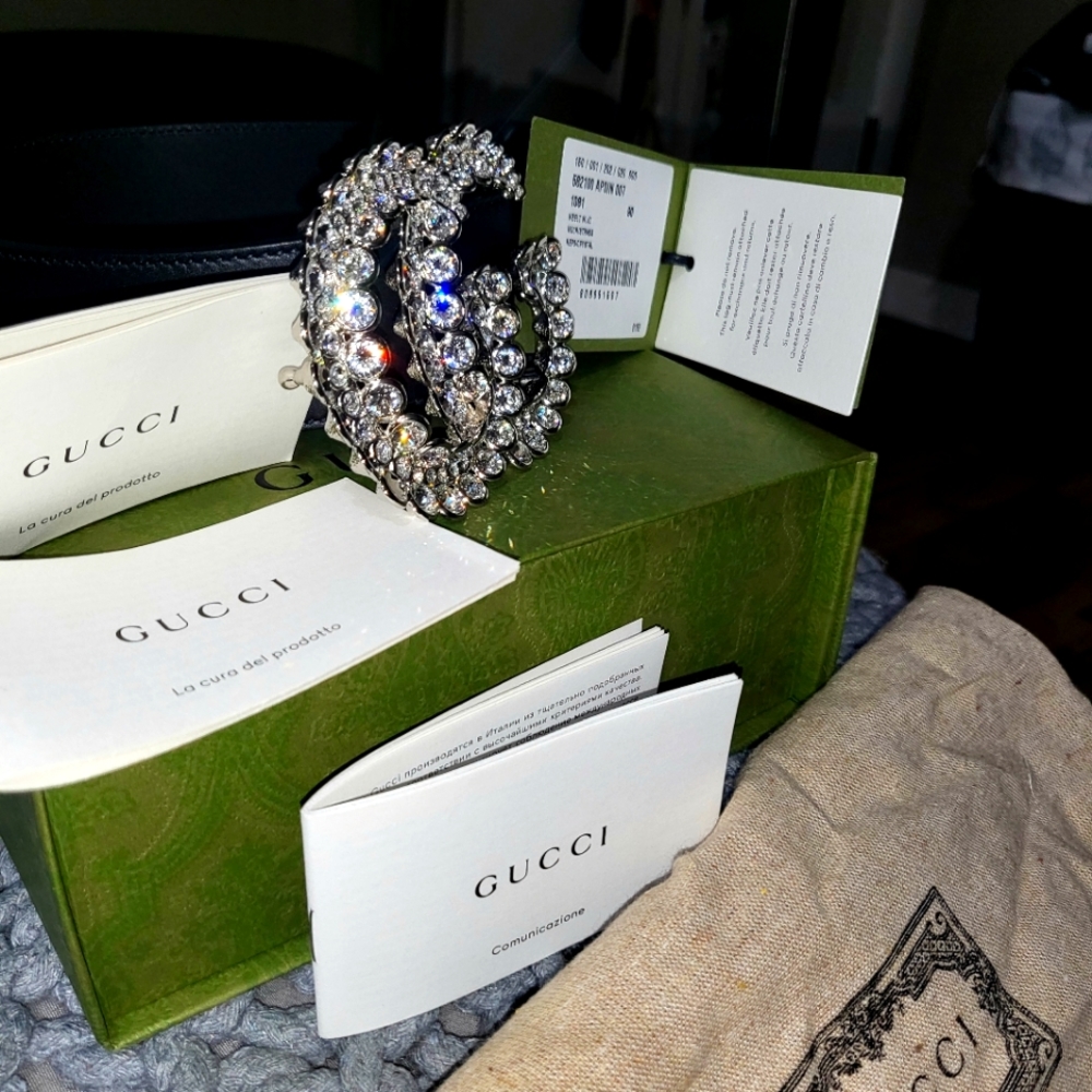 Women's Black Swarovski crystal double G Gucci belt NWT